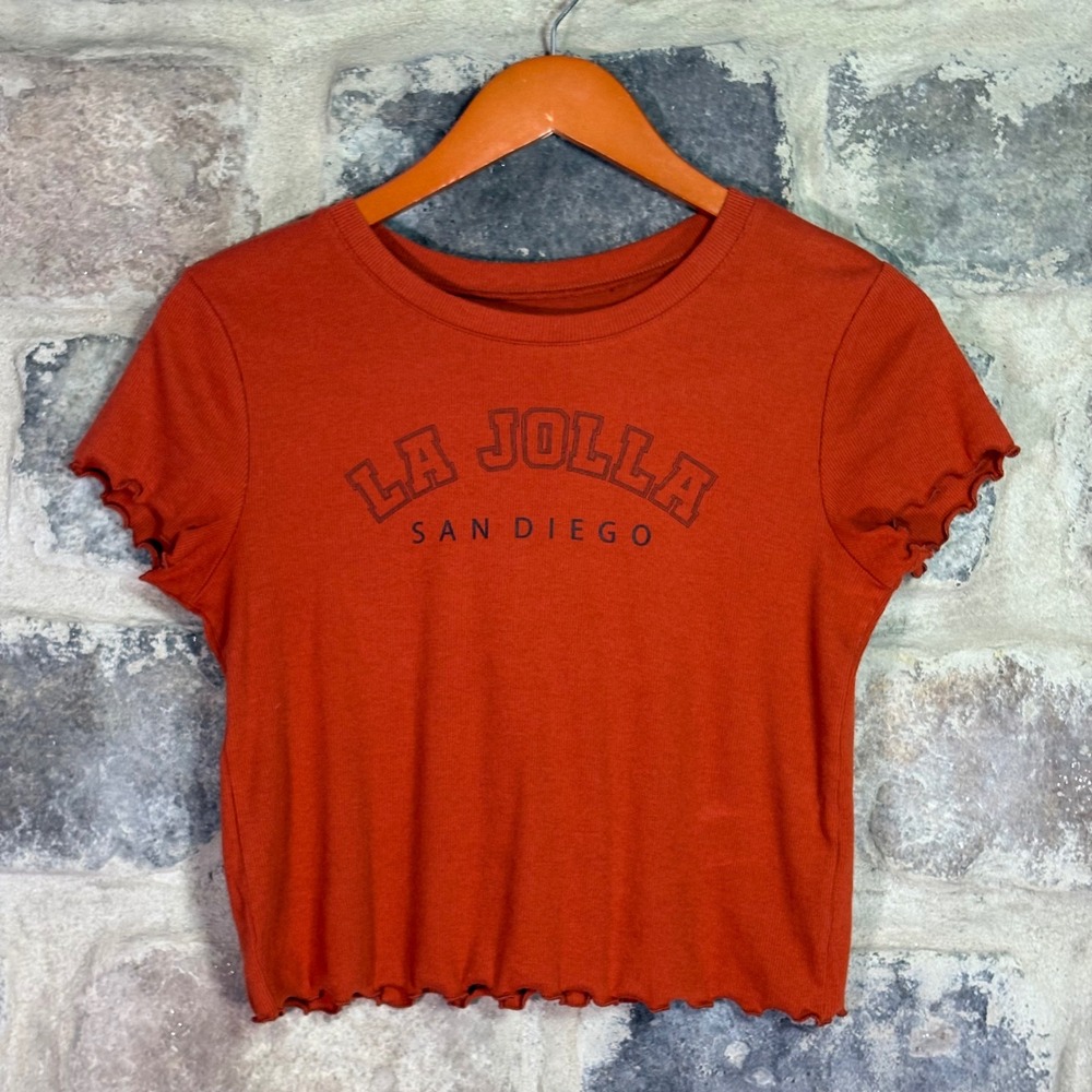 Arizona Jean Co La Jolla San Diego Graphic Crop Top Orange Lettuce Edge Large